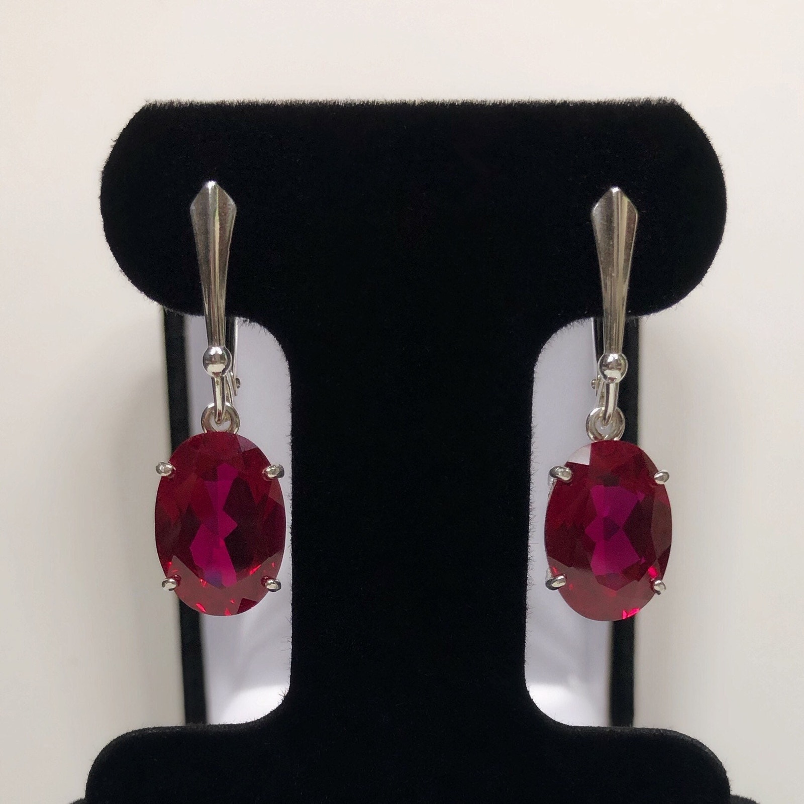 Gorgeous 12ctw Oval Cut Ruby Earrings In Sterling Silver Lab Grown Ruby